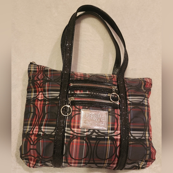 Coach Poppy Tartan 14360 Glam Fabric Tote Bag - Picture 1 of 12